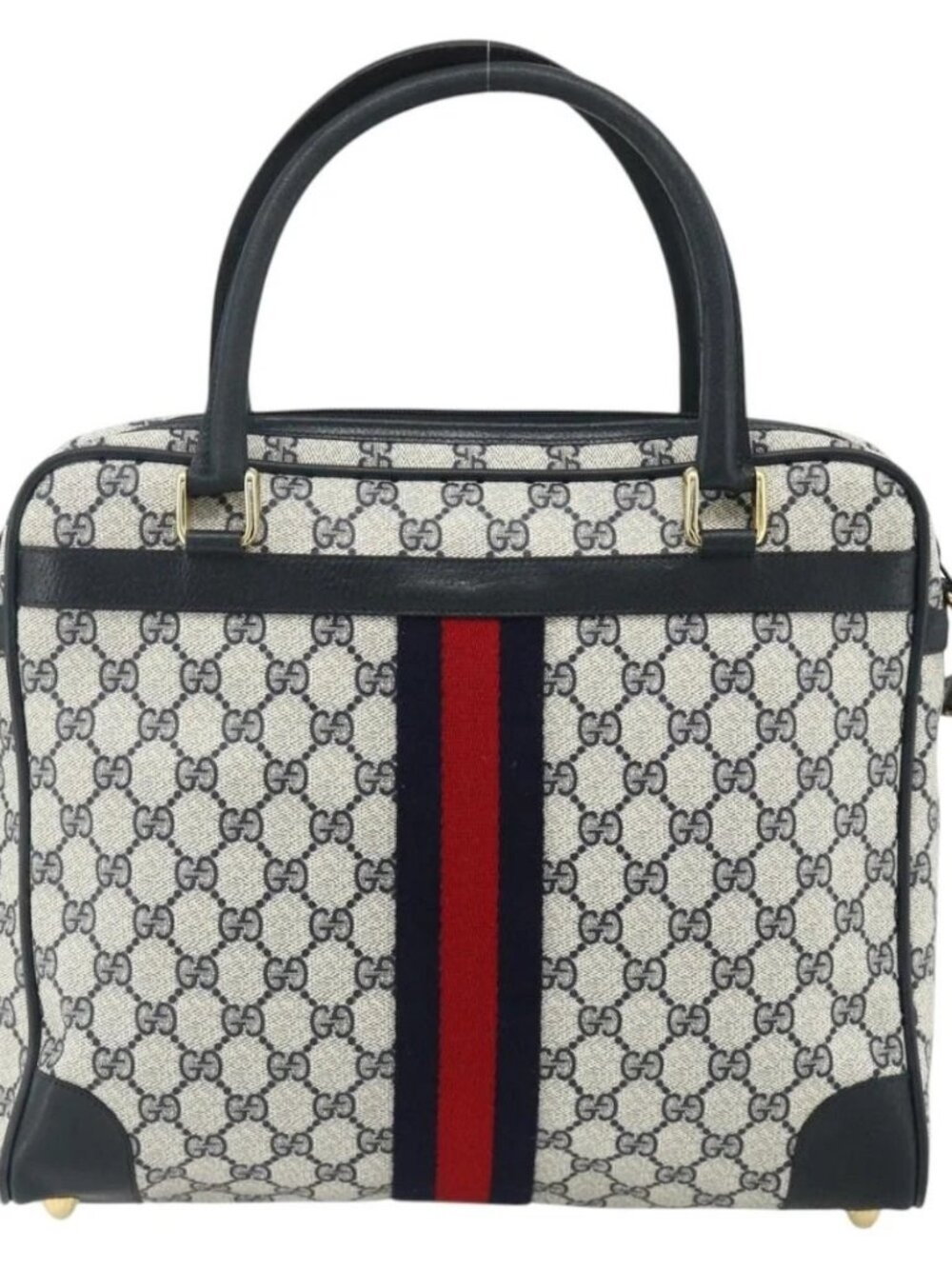 GUCCI GG Supreme Sherry Line Hand Bag PVC 2way Navy Gold 904 02 015 Auth YKZ1353 - Picture 3 of 16